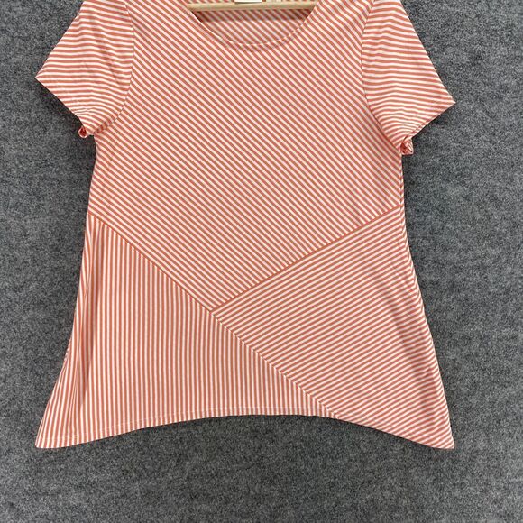 Chico's T-Shirt Women 0 Red Striped Short Sleeve Round Neck Rayon Casual Comfort - Picture 4 of 9